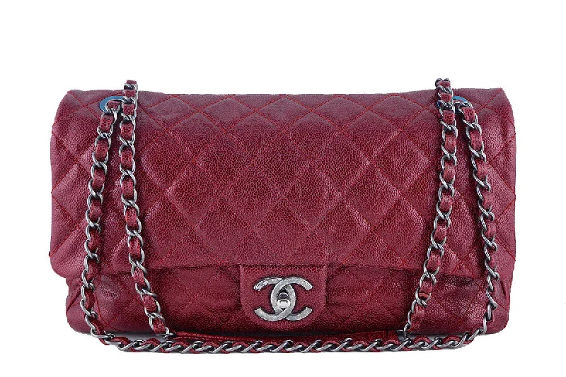 Chanel Iridescent Red Caviar Jumbo-sized Classic Easy Flap Bag