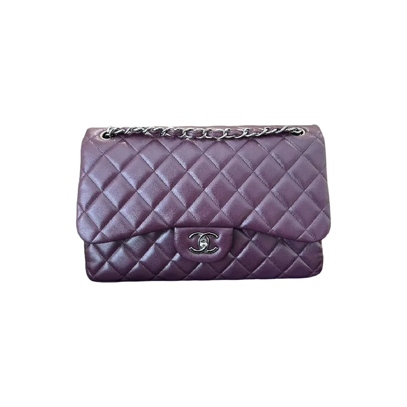 Jumbo Double Flap Lambskin Quilted Purple SHW