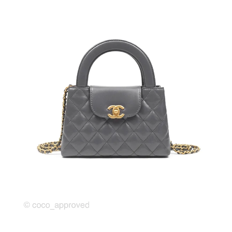 Chanel Kelly Bag Quilted Grey Shiny Calfskin Aged Gold Hardware