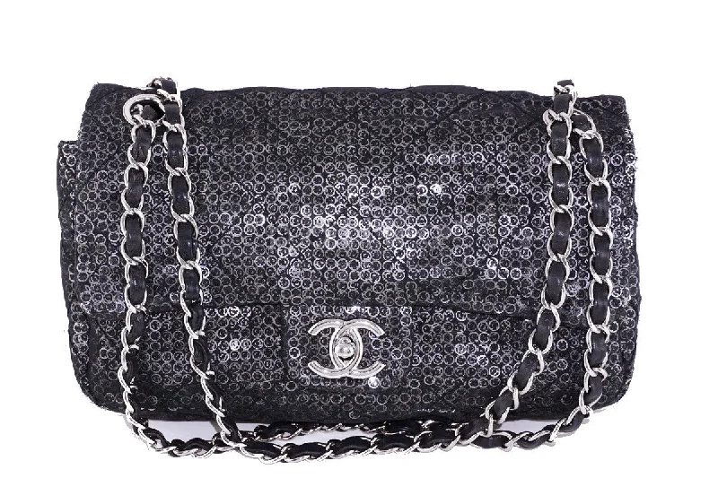 Chanel LIMITED Black Sequin Quilted 2.55 Classic Medium Flap Bag