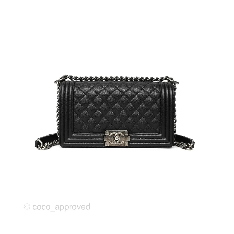 Chanel Medium Boy Quilted Black Caviar Ruthenium Hardware