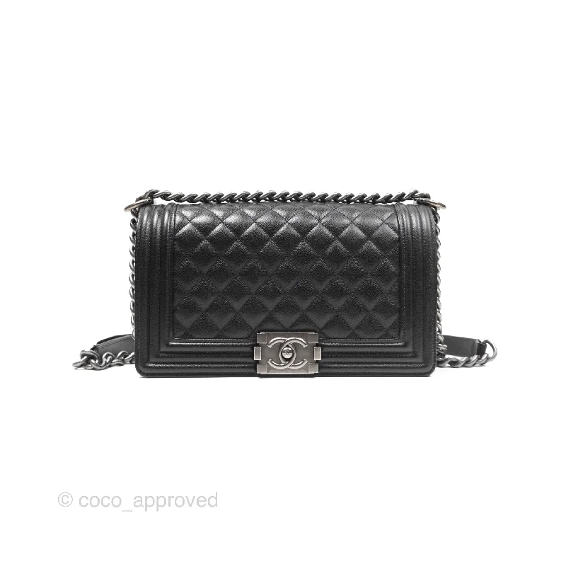 Chanel Medium Boy Quilted Black Caviar Ruthenium Hardware