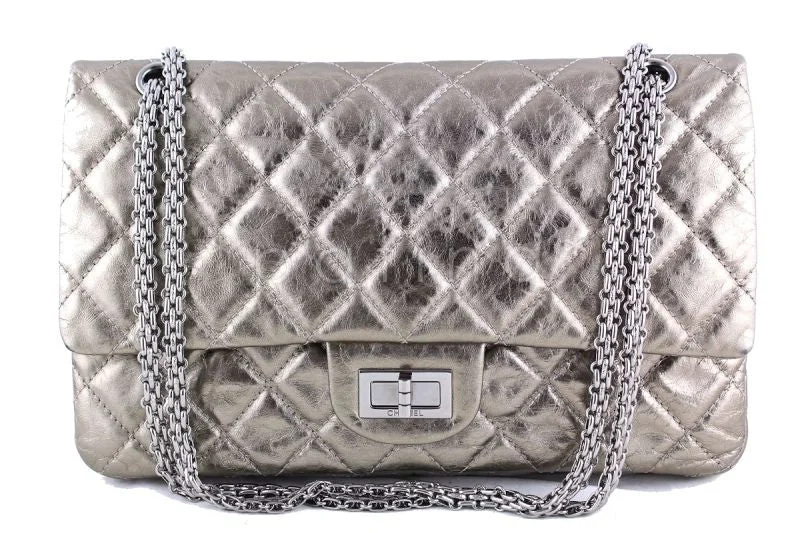 Chanel Metallic Pewter 12in. 227 Reissue 2.55 Jumbo Classic Double Flap Bag