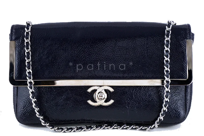 Chanel Navy Patent Lambskin Luxe Frame Classic Flap Bag