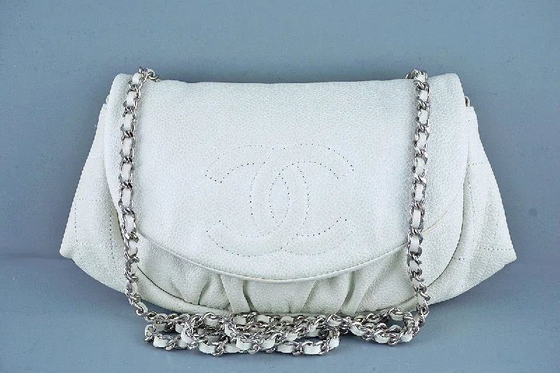 Chanel Off-White Ivory Soft Caviar Half Moon WOC Wallet on Chain Bag