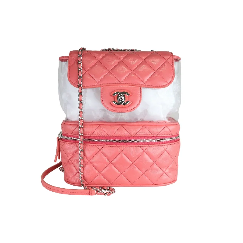 Pink Crinkled Leather and  PVC Vanity Bag