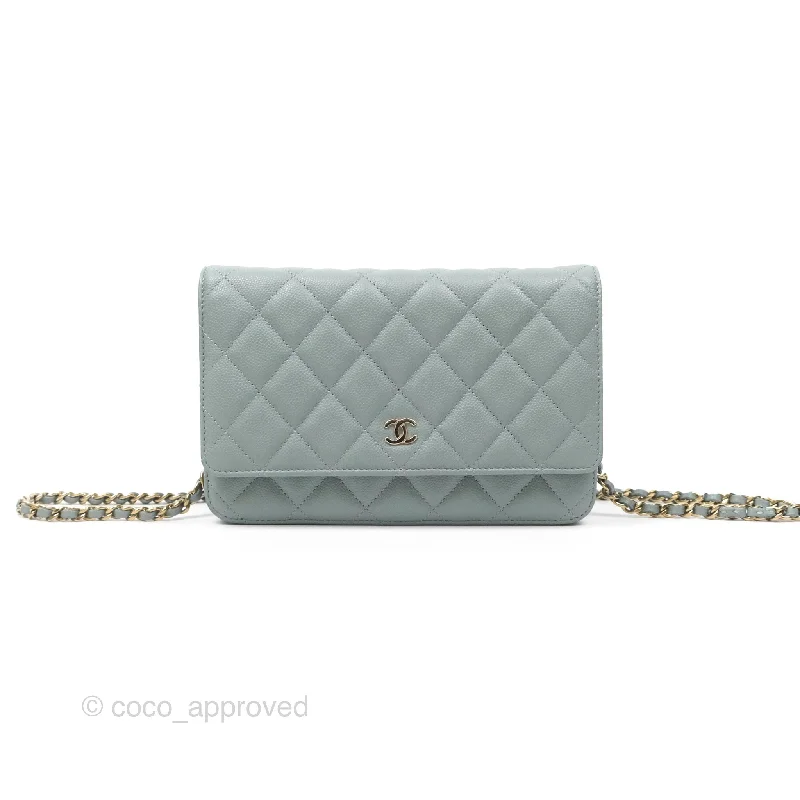 Chanel Quilted Classic Wallet on Chain WOC Green Caviar Silver Hardware