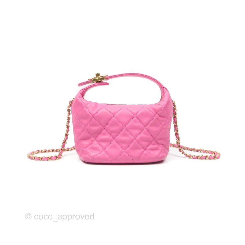 Chanel Quilted Small Perfect Meeting Hobo Pink Lambskin Aged Gold Hardware