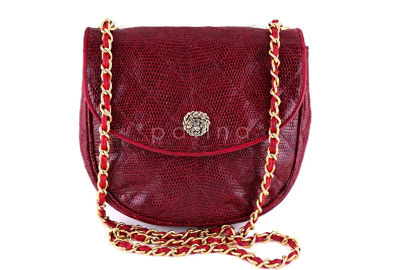 Chanel Rare Vintage Cherry Red Quilted Lizard Flap Bag