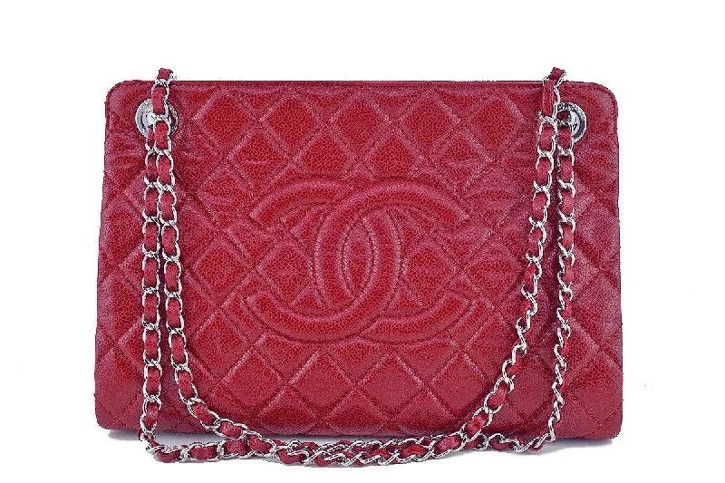 Chanel Red Caviar Quilted Framed Grand Shopping Tote GST Bag