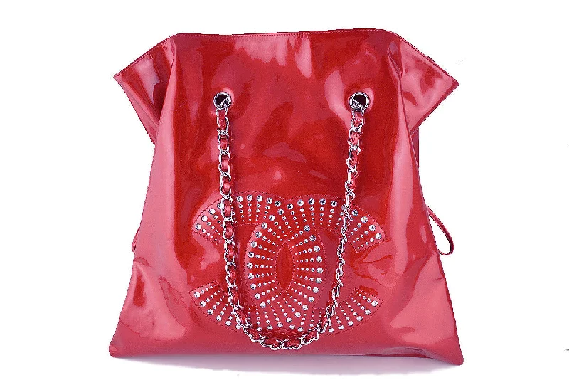 Chanel Red Patent Strass Crystals Bon Bons Tote Bag