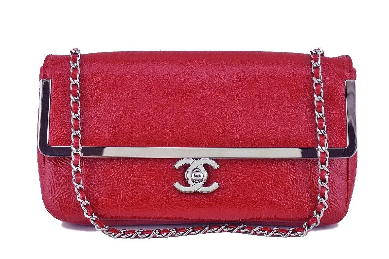 Chanel Red Textured Patent Luxe Frame Classic Flap Bag