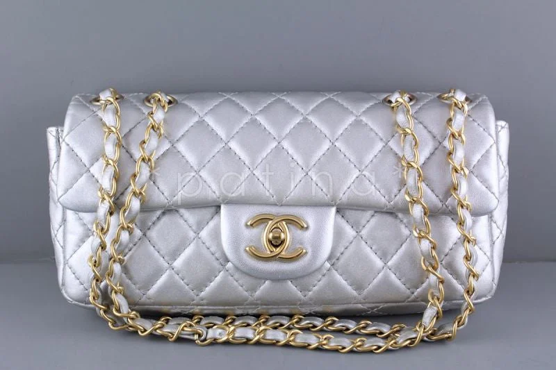 Chanel Silver Lambskin East West Classic 2.55 Shoulder Flap Bag