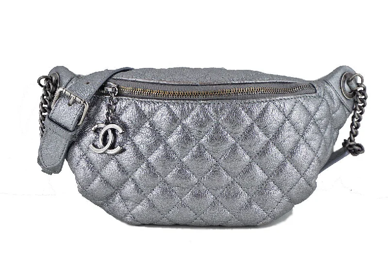 Chanel Silver Quilted Classic Fanny Pack Bag