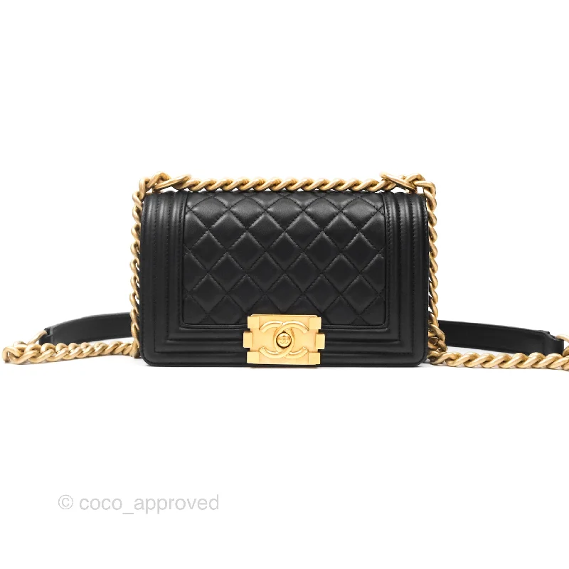 Chanel Small Boy Black Lambskin Aged Gold Hardware