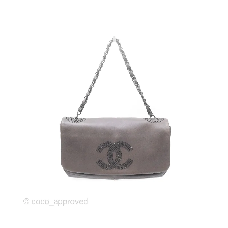 Chanel Studded CC East West Flap Shoulder Bag Lambskin Dark Grey