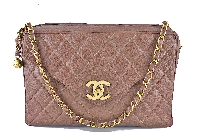 Chanel Taupe Brown Vintage Caviar Jumbo Giant Flap Classic Camera Bag