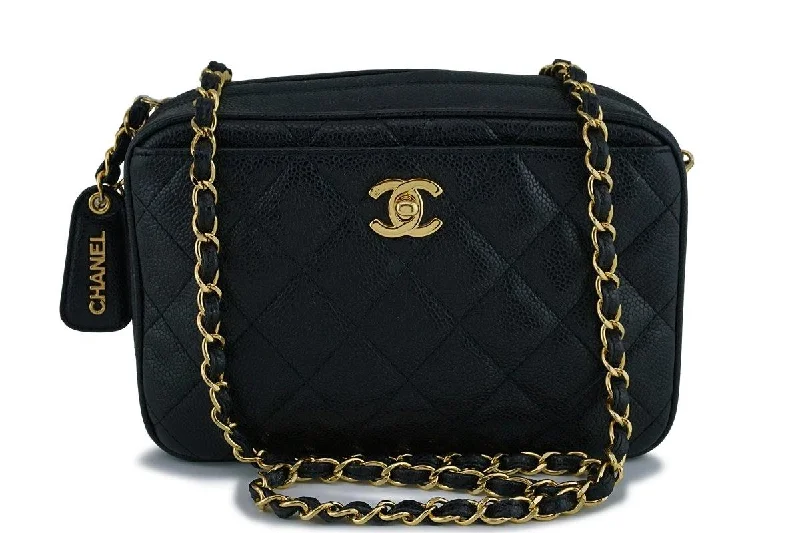 Chanel Vintage Black Quilted Caviar Classic Camera Case Bag GHW