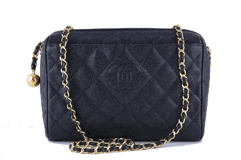 Chanel Vintage Caviar Black Classic Quilted Camera Case Bag