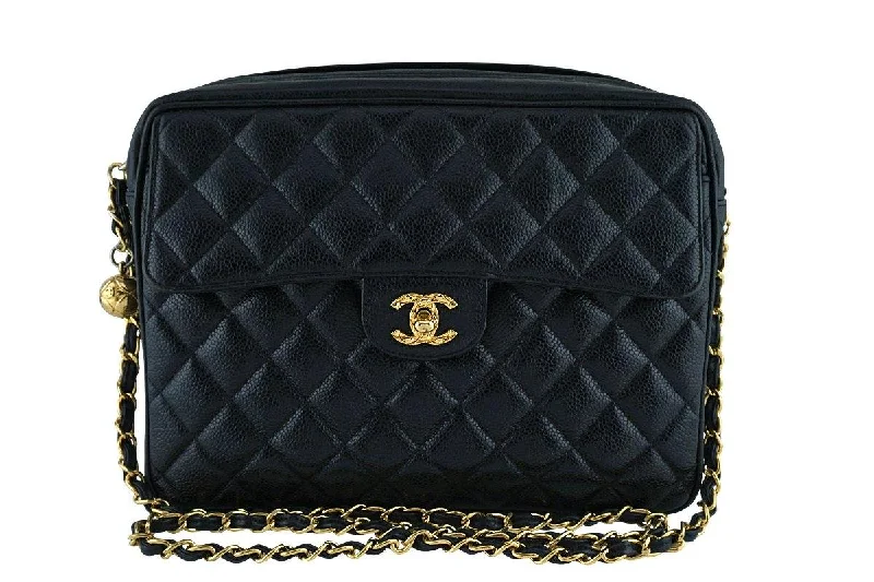 Chanel Vintage Caviar Classic Black Quilted Flap Camera Purse Bag