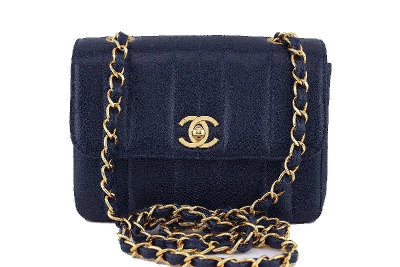 Chanel Vintage Caviar Navy Blue Mademoiselle Classic Mini Flap Bag