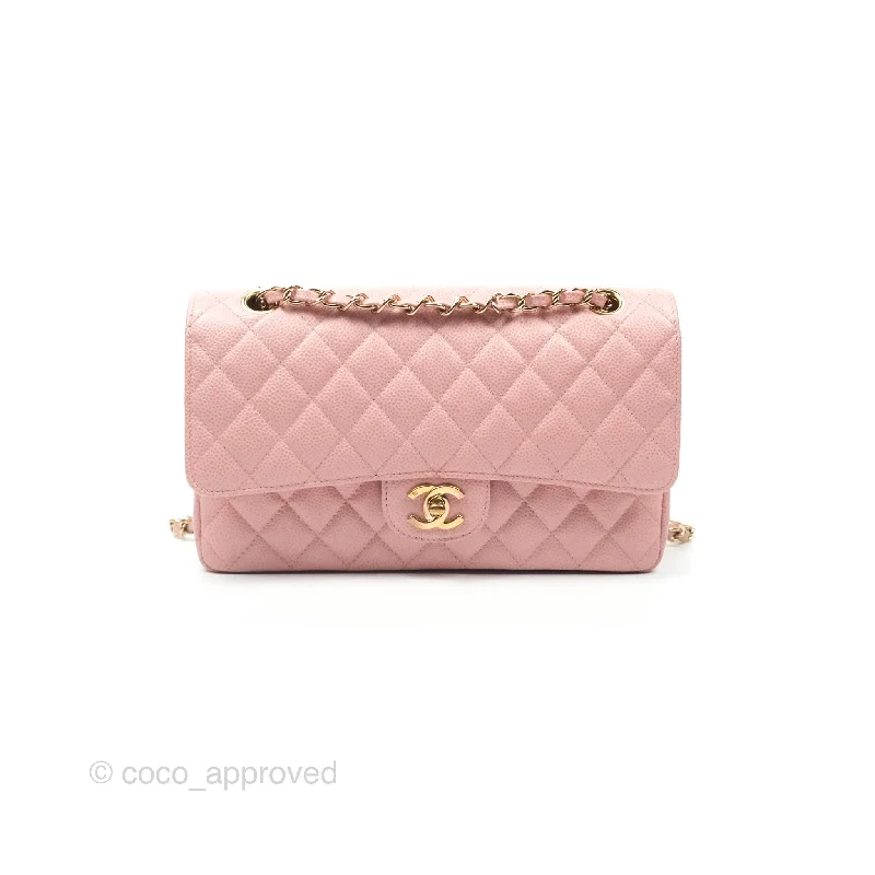 Chanel Vintage Classic M/L Medium Flap Quilted Sakura Pink Caviar 24K Gold Hardware