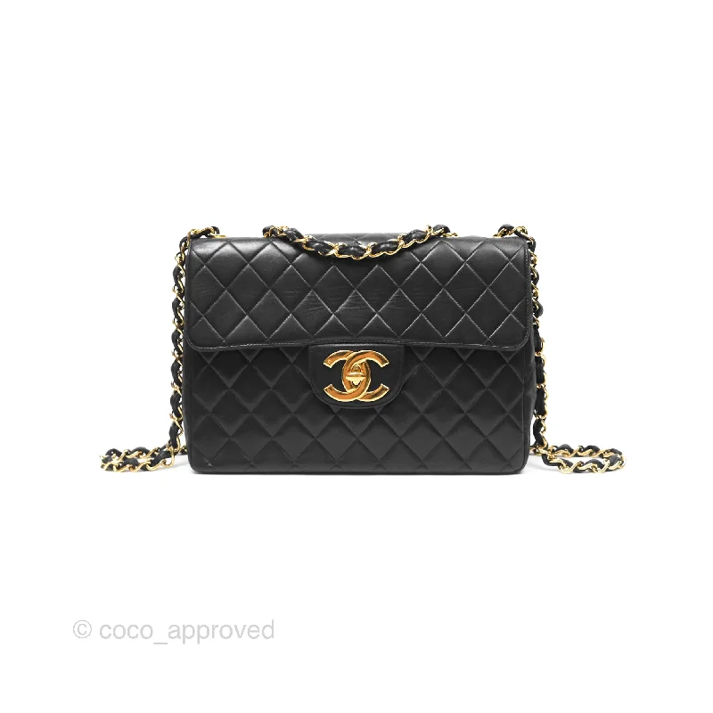 Chanel Vintage Jumbo Single Flap Black Lambskin 24K Gold Hardware