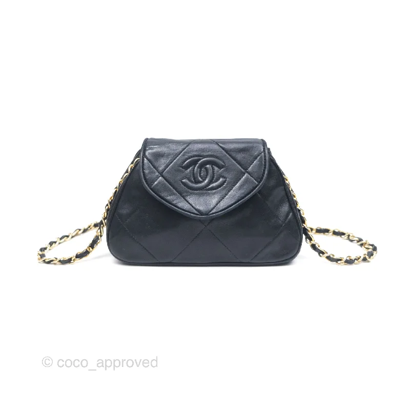 Chanel Vintage Mini Clutch with Chain Black Lambskin Gold Hardware