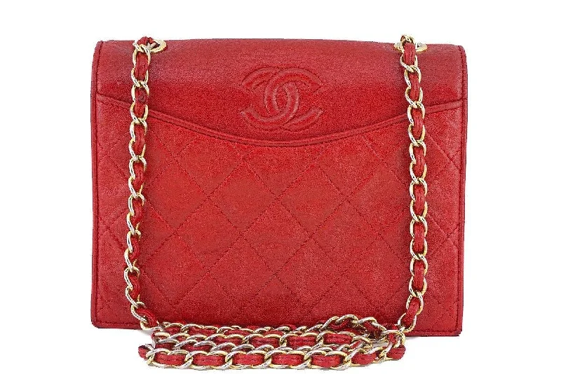 Chanel Vintage Red Quilted Small Lambskin Vintage Logo Classic Flap Bag