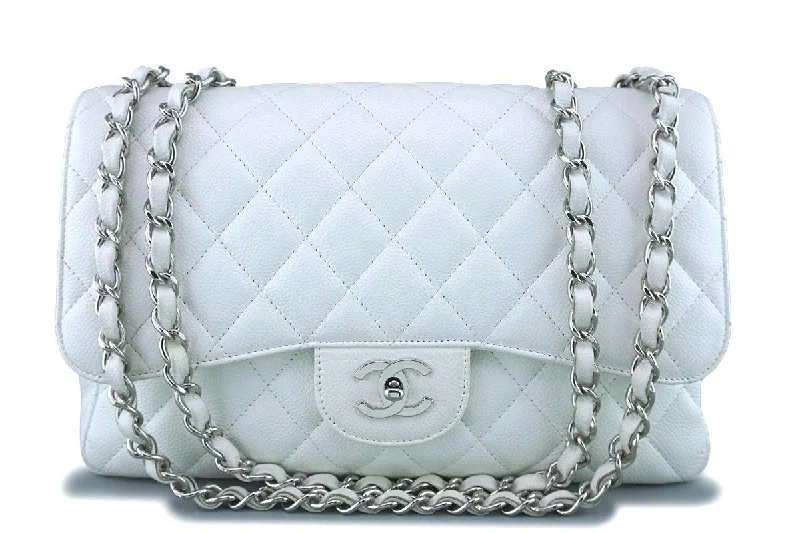 Chanel White Caviar Jumbo 2.55 Classic Flap Bag SHW