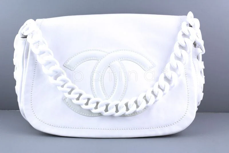 Chanel White Luxury Modern Chain Resin Jumbo Flap Bag