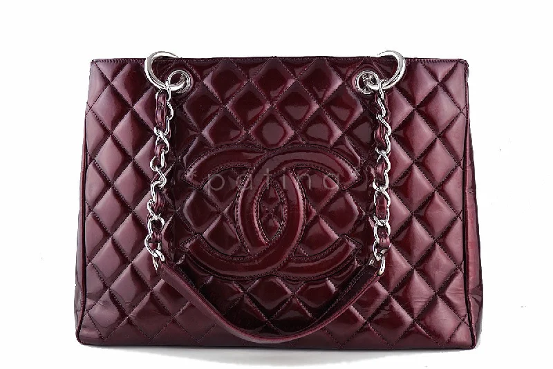 Chanel Wine Red Patent Classic Grand Shopper Tote GST Shopping Bag