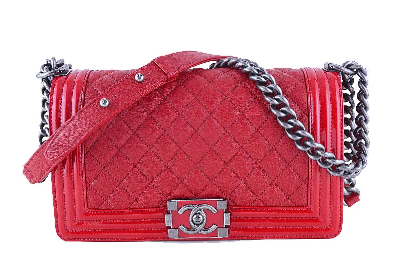 NEW 15B Chanel Red Le Boy Bag, Medium Goatskin Classic Flap