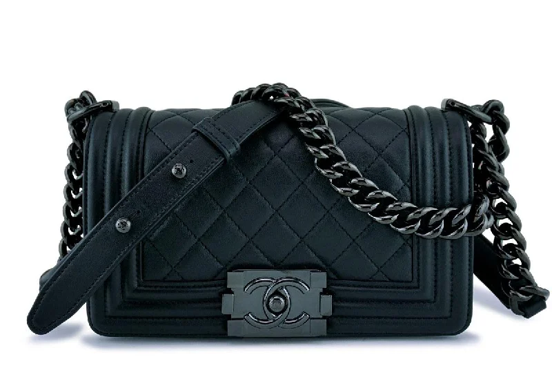 New 18C Chanel So Black Small Boy Classic Flap Bag