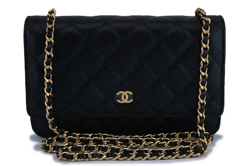 New Chanel Black Caviar Classic Quilted WOC Wallet on Chain Flap Bag GHW