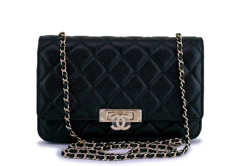 New Chanel Black Caviar Golden Class Classic Wallet on Chain WOC Flap Bag