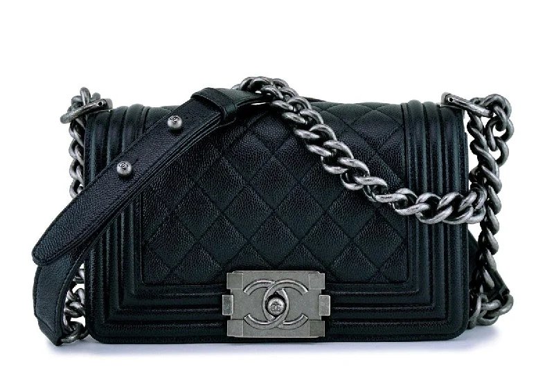 New Chanel Black Caviar Small Boy Classic Flap Bag RHW