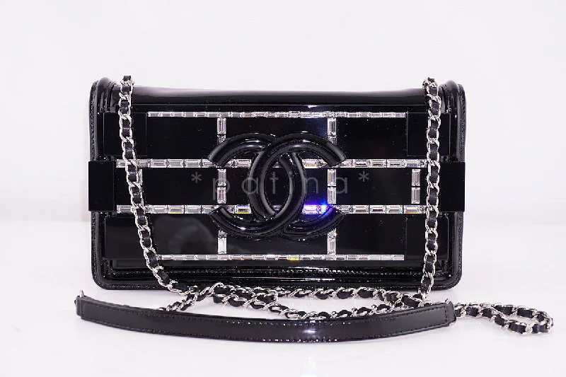 NEW Chanel Black 2015 Boy Brick Emerald Crystals Plexi Lego Flap Bag