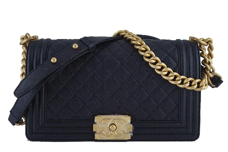 NIB 17A Chanel Black Caviar Boy Classic Flap Medium Bag