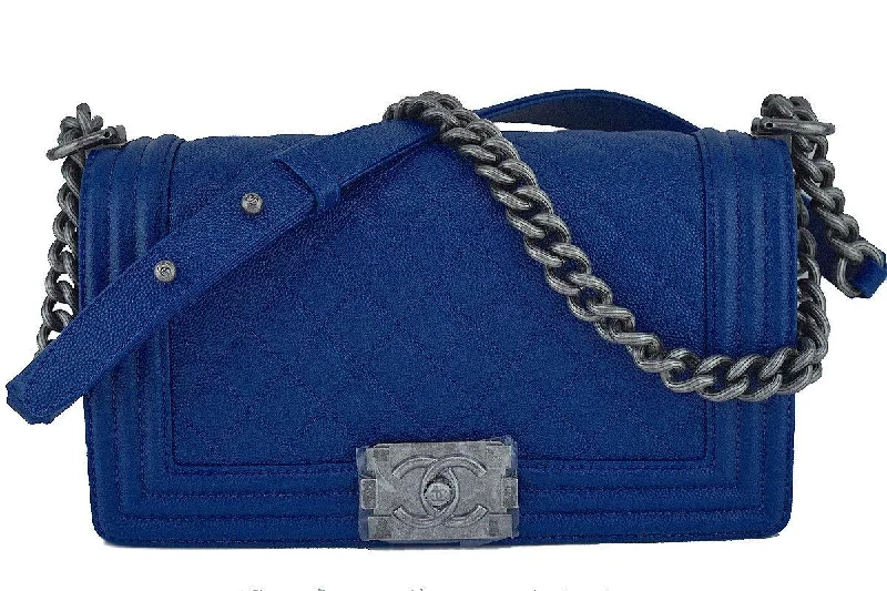 NIB 2017 Chanel Blue Caviar Medium Classic Boy Flap Bag