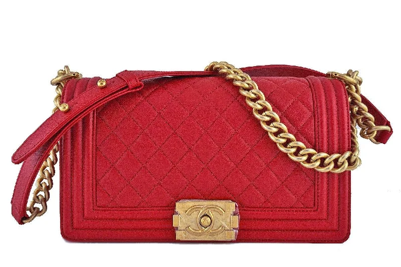 NIB Chanel Red Boy Classic Flap, Medium Caviar Bag GHW