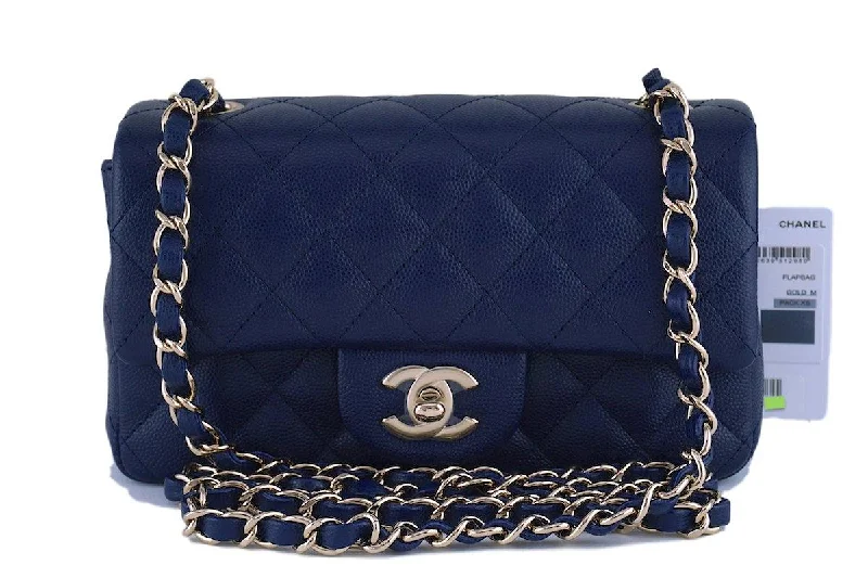 NWT 17B Chanel Navy Blue Classic Quilted Mini 2.55 Flap Bag GHW