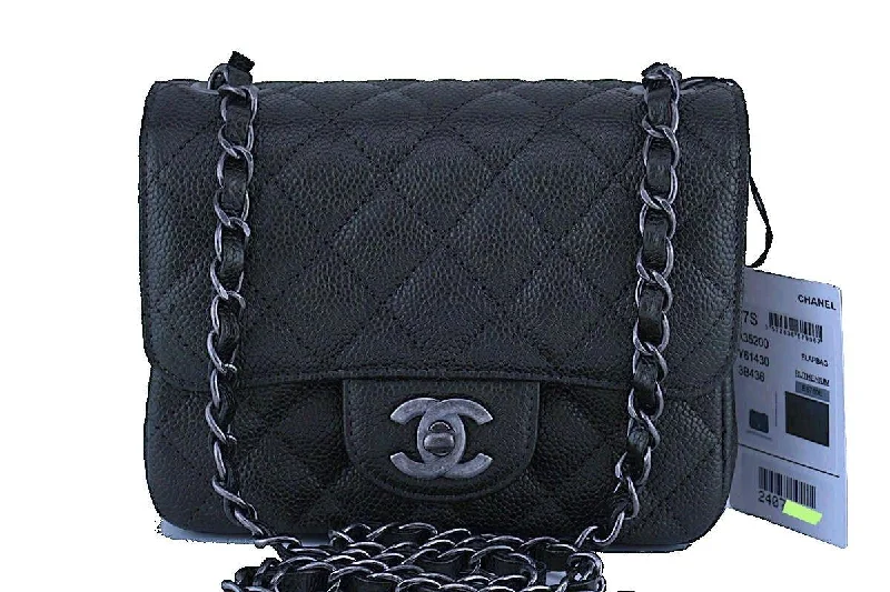 NWT 17S Chanel Charcoal Gray Classic Quilted Square Mini 2.55 Flap Bag