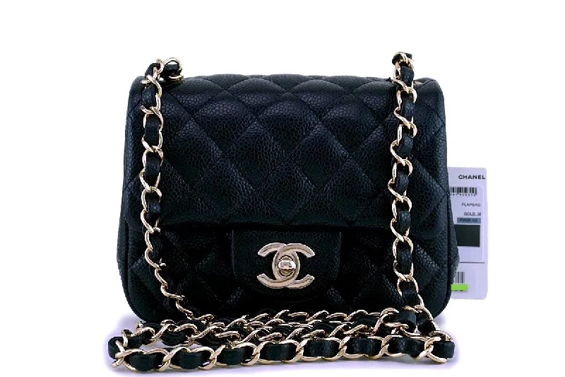 NWT 18S Chanel Black Caviar Classic Quilted Square Mini Flap Bag GHW