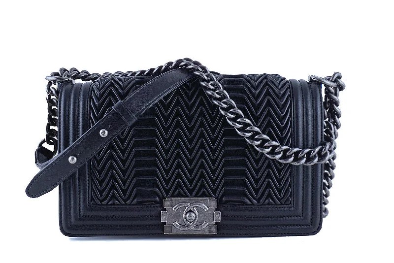 NWT Chanel Black 3D Pleated Le Boy Classic Flap, Medium Lambskin Bag