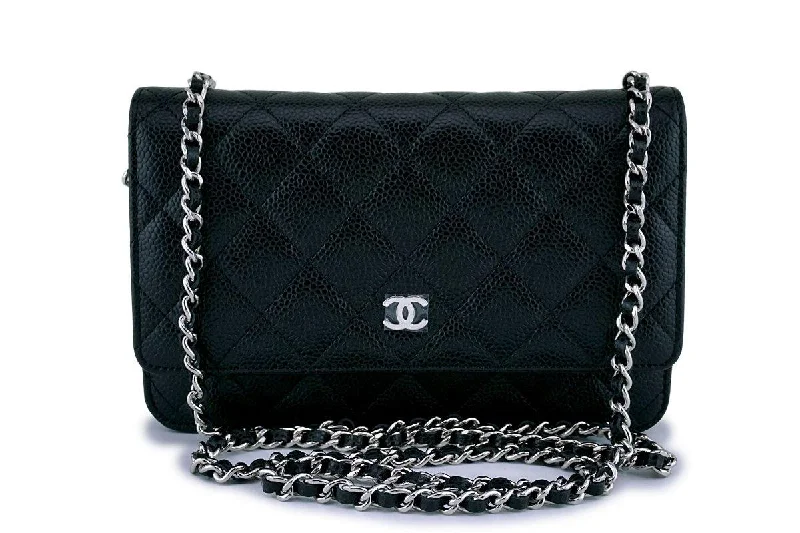 NWT Chanel Black Caviar Classic Quilted WOC Wallet on Chain Flap Bag SHW