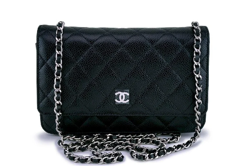 NWT Chanel Black Caviar Classic Quilted WOC Wallet on Chain Flap Bag SHW