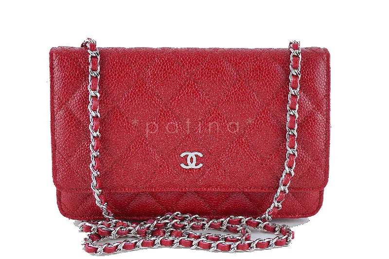 NWT Rare Chanel Caviar Red Classic WOC Quilted Wallet on Chain Flap Bag 2015 00V