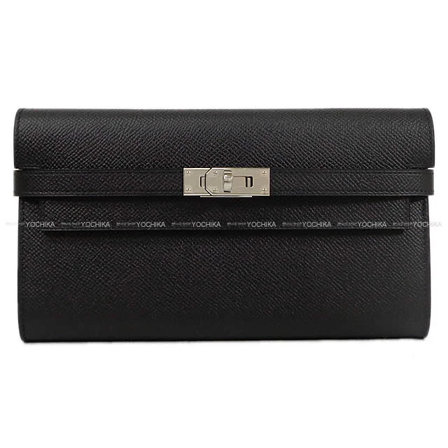 HERMES long wallet Kelly Wallet Long Classic Noir (Black) Veau Epsom Silver HW Stamp W[BRAND NEW][Authentic]