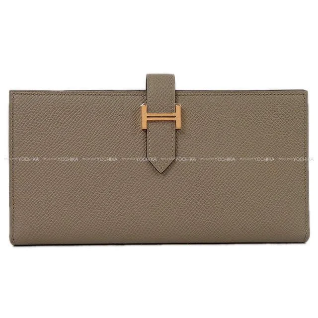 HERMES long wallet Bearn Soufflet Gris Asphalte Veau Epsom Rose Gold HW Stamp C[EXCELLENT][Authentic]